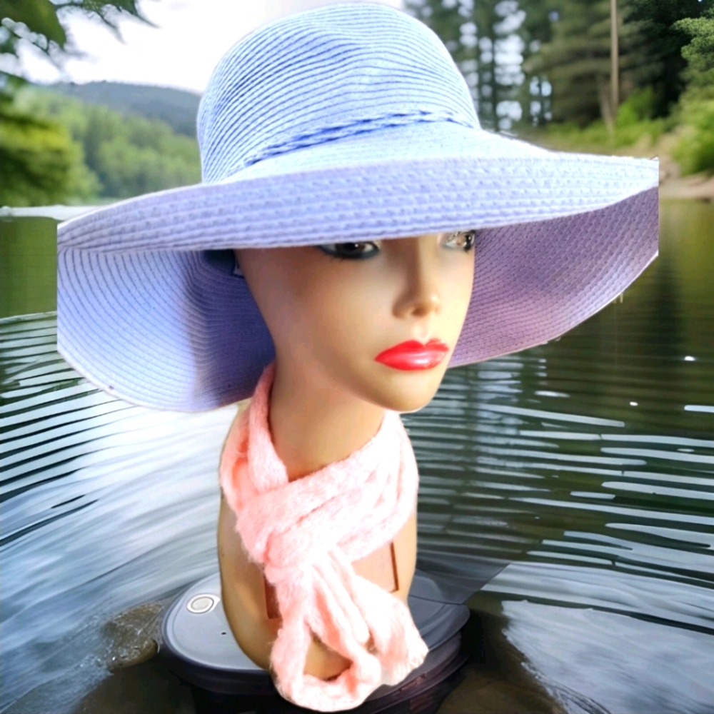 Blue Hat DP Brand Wide Brim Hat Summer Straw Twisted Paper Hat Beach Sun Pool